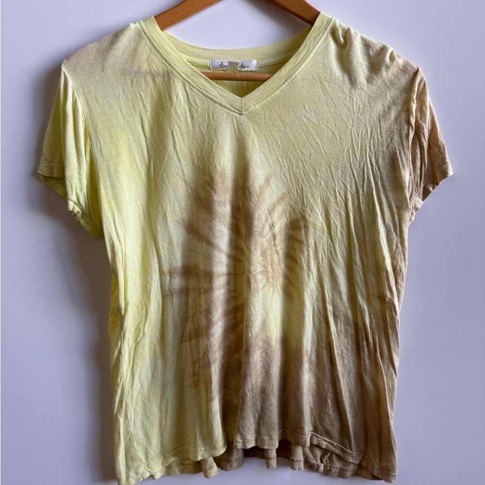 Tie-Dye V-Neck T-Shirt - Yellow and Brown